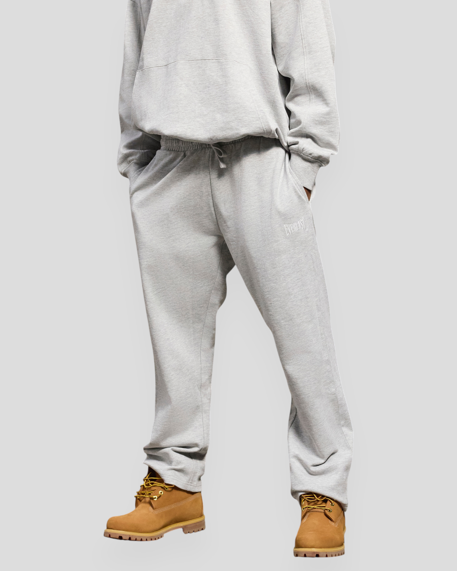 Straight Baggy Fit Sweat Pants - Light Grey Melange